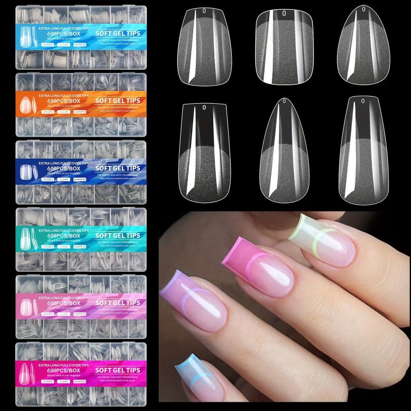 600 Soft Gel Half Matte Clear Acrylic Nail Tips for Nail Extension