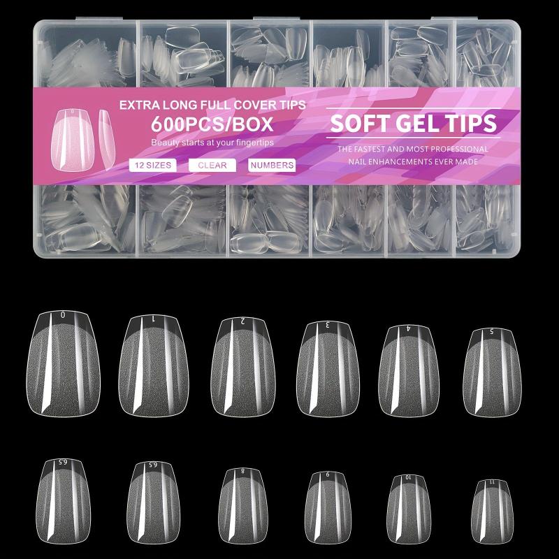 600 Soft Gel Half Matte Clear Acrylic Nail Tips for Nail Extension
