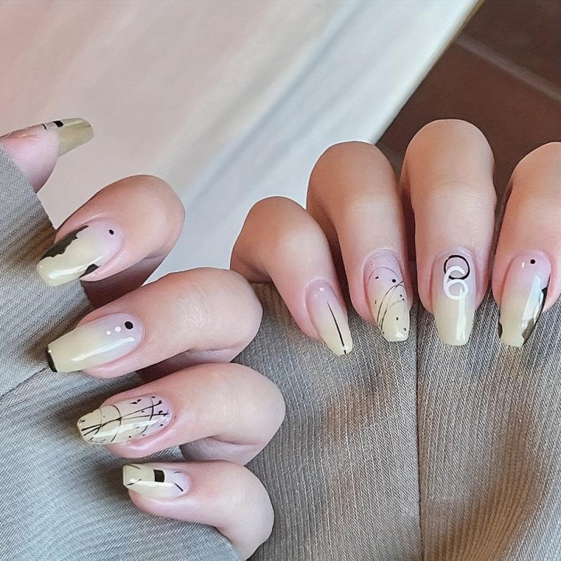 French Press On Nails Set for Women - Flower Heart Gradient Glue On Nails