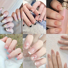 French Press On Nails Set for Women - Flower Heart Gradient Glue On Nails
