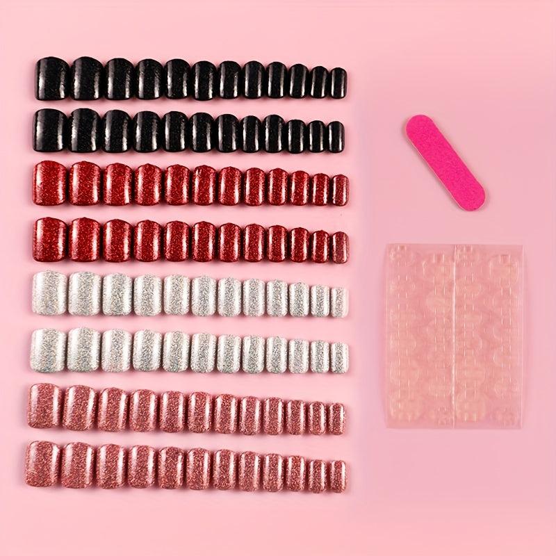 96Pcs Glitter Full Cover Oval Press On Nails for Women and Girls