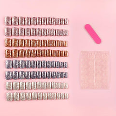 96Pcs Glitter Full Cover Oval Press On Nails for Women and Girls