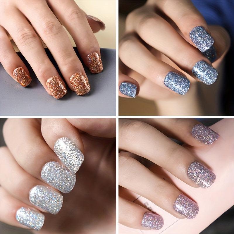 96Pcs Glitter Full Cover Oval Press On Nails for Women and Girls