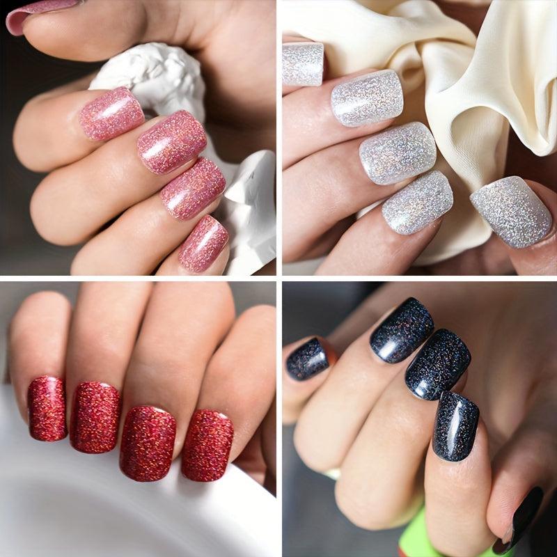 96Pcs Glitter Full Cover Oval Press On Nails for Women and Girls