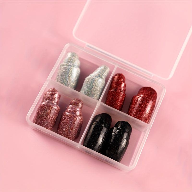 96Pcs Glitter Full Cover Oval Press On Nails for Women and Girls