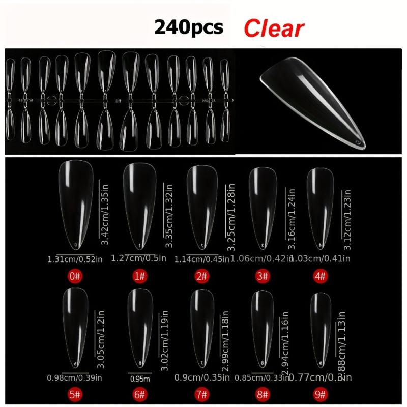 240pcs Long Stiletto Clear Acrylic Nail Tips