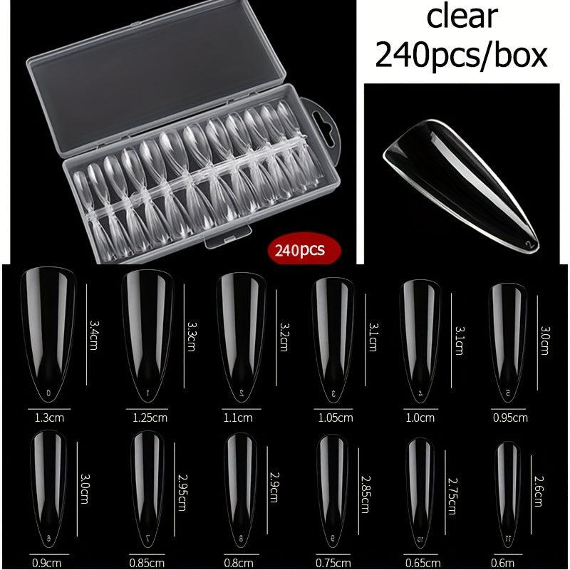 240pcs Long Stiletto Clear Acrylic Nail Tips