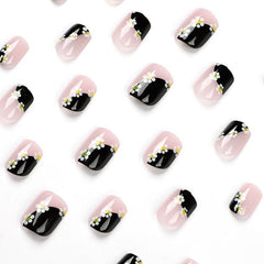 24 pcs Floral Short Square Press On Nails French Design Acrylic False Nails