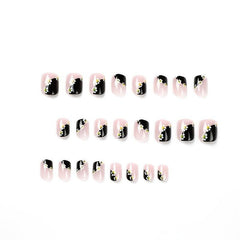 24 pcs Floral Short Square Press On Nails French Design Acrylic False Nails