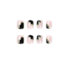 24 pcs Floral Short Square Press On Nails French Design Acrylic False Nails