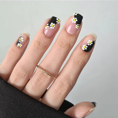 24 pcs Floral Short Square Press On Nails French Design Acrylic False Nails