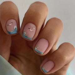 96 Pcs Summer Fresh Sea Gull Rhinestone Press On Nails