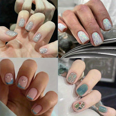 96 Pcs Summer Fresh Sea Gull Rhinestone Press On Nails