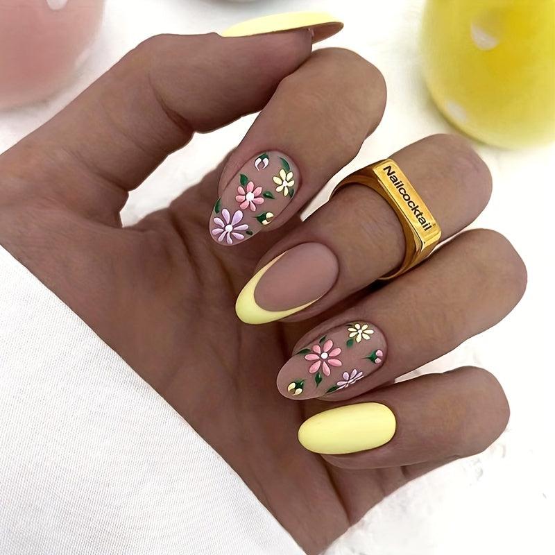96 Pcs Glossy Almond Press On Nails French False Nails Set