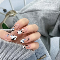 24 pcs Cow Print Press On Nails Medium Square False Nails