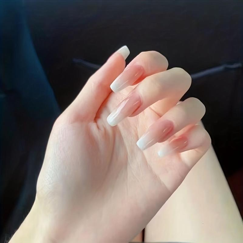 10pcs Nude Gradient Press On Nails for Women Glossy Long Coffin False Nails