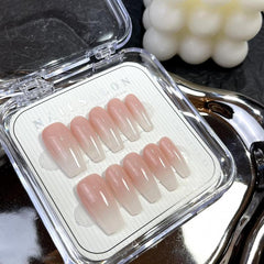10pcs Nude Gradient Press On Nails for Women Glossy Long Coffin False Nails