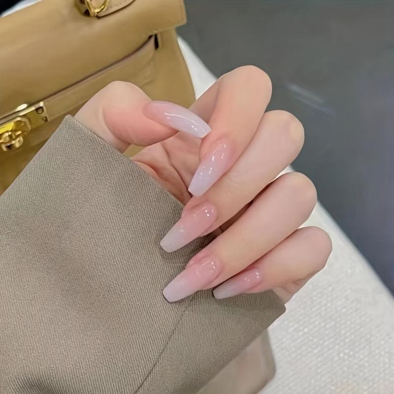 10pcs Nude Gradient Press On Nails for Women Glossy Long Coffin False Nails