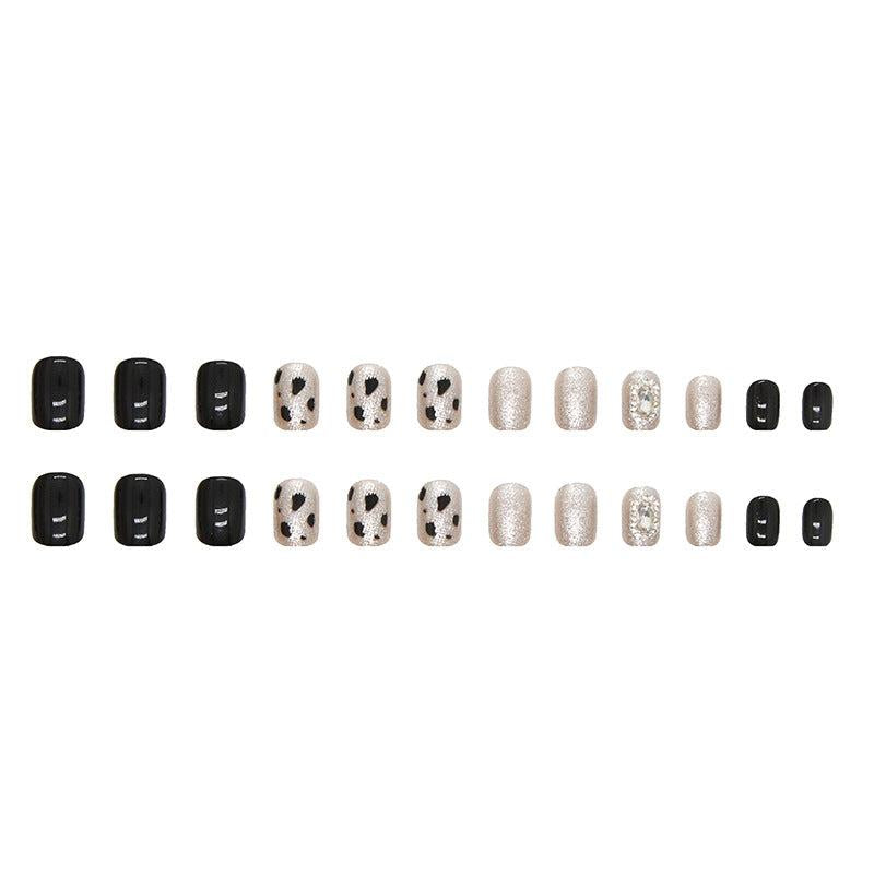 JIARUO 24 Pcs Cow Pattern Flash Halloween Press On False Nails