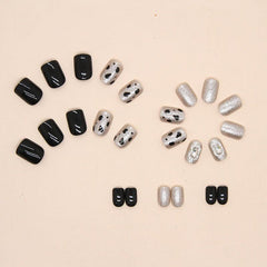 JIARUO 24 Pcs Cow Pattern Flash Halloween Press On False Nails