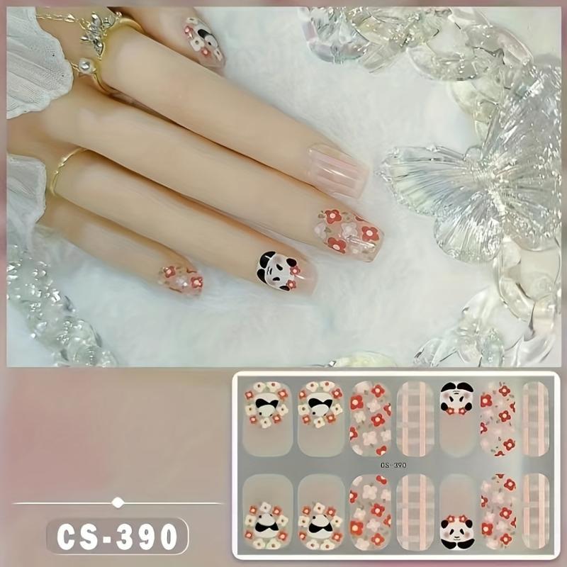 Chinese Style Nail Strips 14 Pcs Full Wraps Panda Nail Polish Sticker