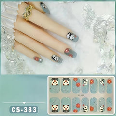 Chinese Style Nail Strips 14 Pcs Full Wraps Panda Nail Polish Sticker