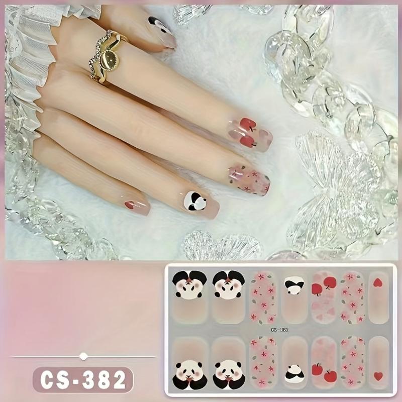 Chinese Style Nail Strips 14 Pcs Full Wraps Panda Nail Polish Sticker