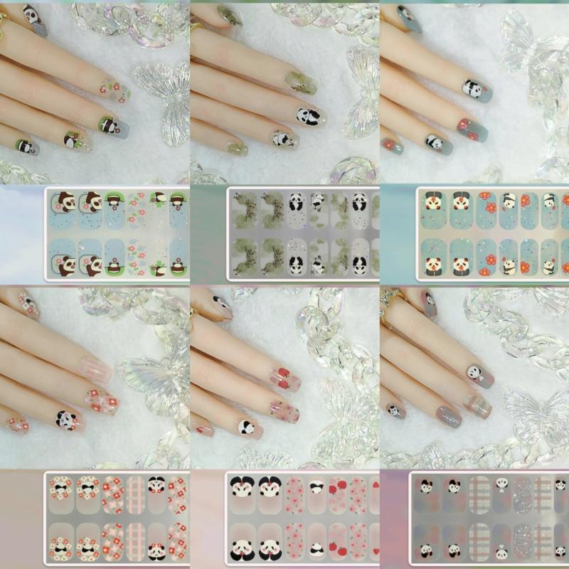 Chinese Style Nail Strips 14 Pcs Full Wraps Panda Nail Polish Sticker
