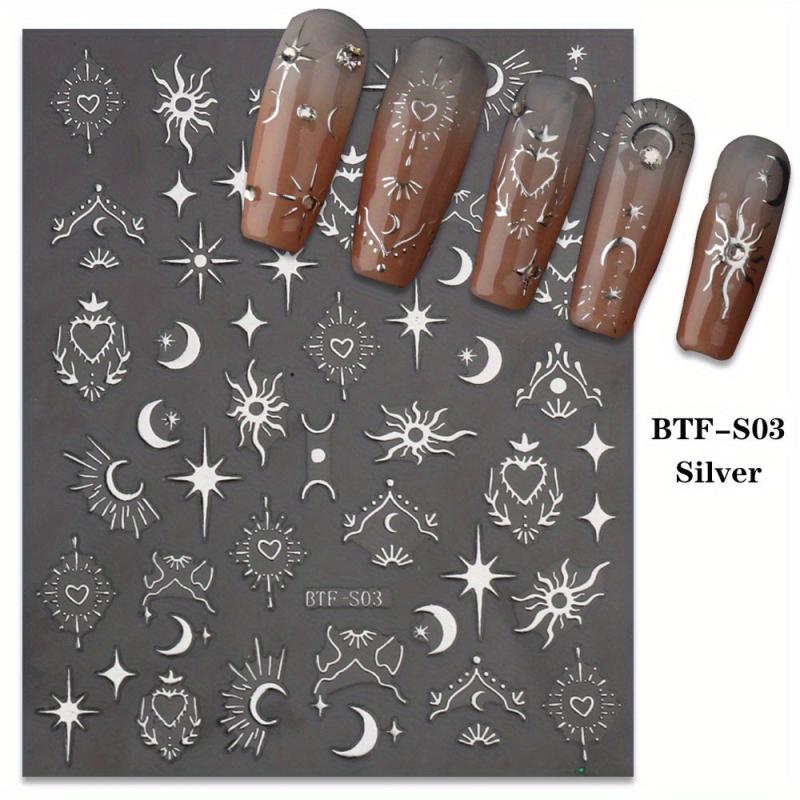 Golden Sun Moon Star Nail Art Stickers Self Adhesive 3D Decals DIY Decoration