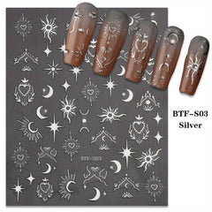 Golden Sun Moon Star Nail Art Stickers Self Adhesive 3D Decals DIY Decoration
