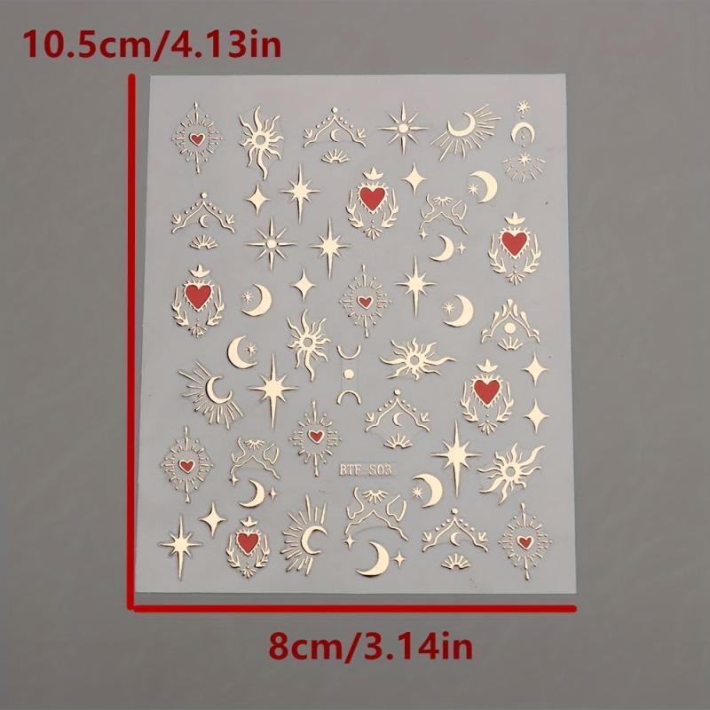 Golden Sun Moon Star Nail Art Stickers Self Adhesive 3D Decals DIY Decoration