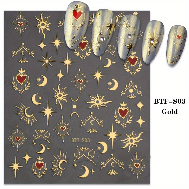 Golden Sun Moon Star Nail Art Stickers Self Adhesive 3D Decals DIY Decoration