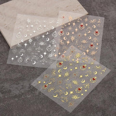 Golden Sun Moon Star Nail Art Stickers Self Adhesive 3D Decals DIY Decoration