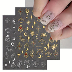 Golden Sun Moon Star Nail Art Stickers Self Adhesive 3D Decals DIY Decoration