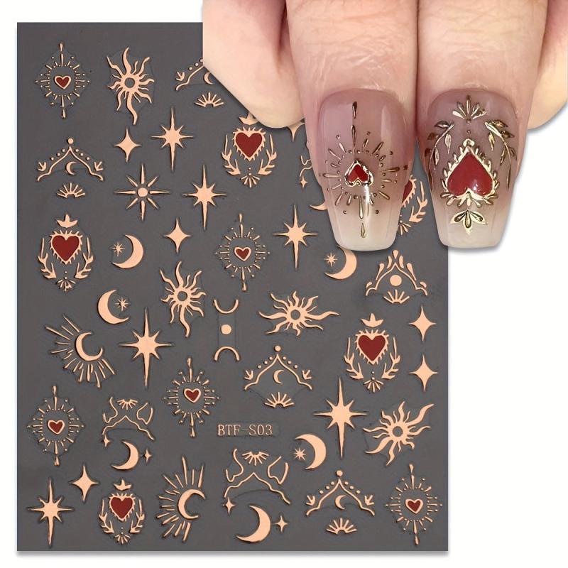 Golden Sun Moon Star Nail Art Stickers Self Adhesive 3D Decals DIY Decoration