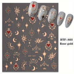Golden Sun Moon Star Nail Art Stickers Self Adhesive 3D Decals DIY Decoration
