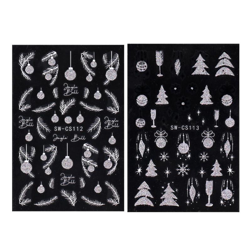 2pcs Glitter Christmas Nail Stickers Snowflake Bell Decals