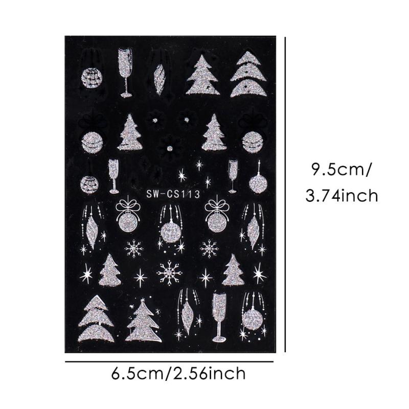2pcs Glitter Christmas Nail Stickers Snowflake Bell Decals
