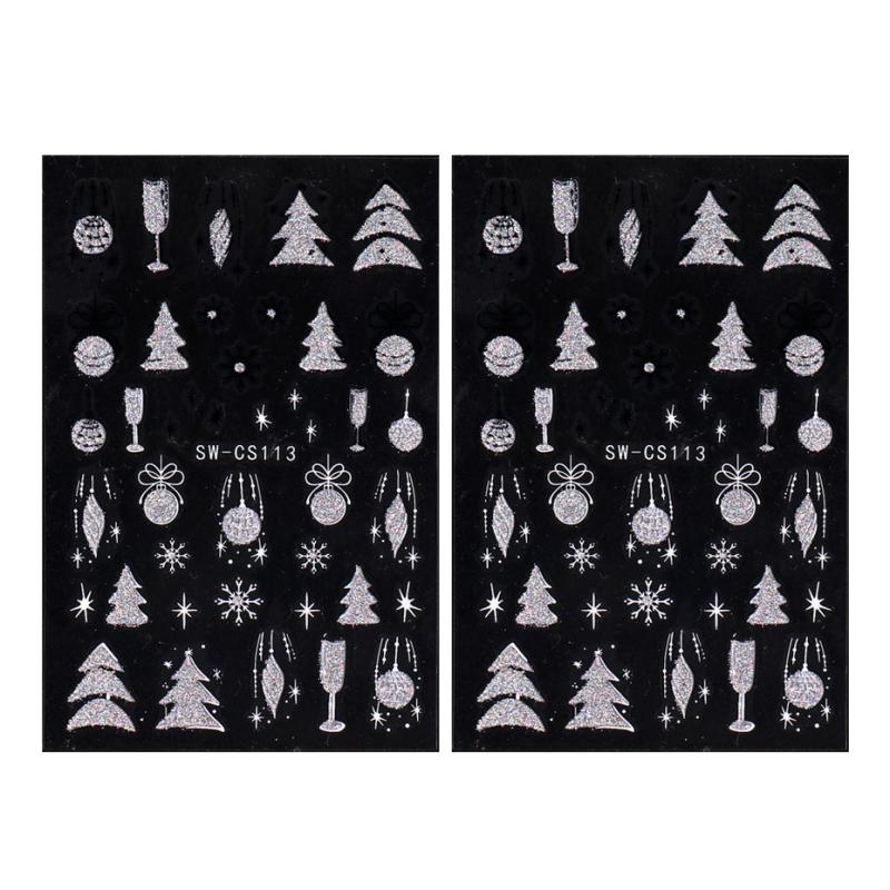 2pcs Glitter Christmas Nail Stickers Snowflake Bell Decals