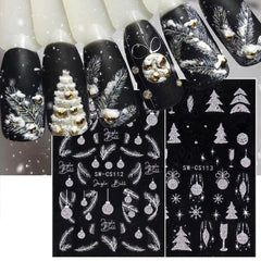 2pcs Glitter Christmas Nail Stickers Snowflake Bell Decals
