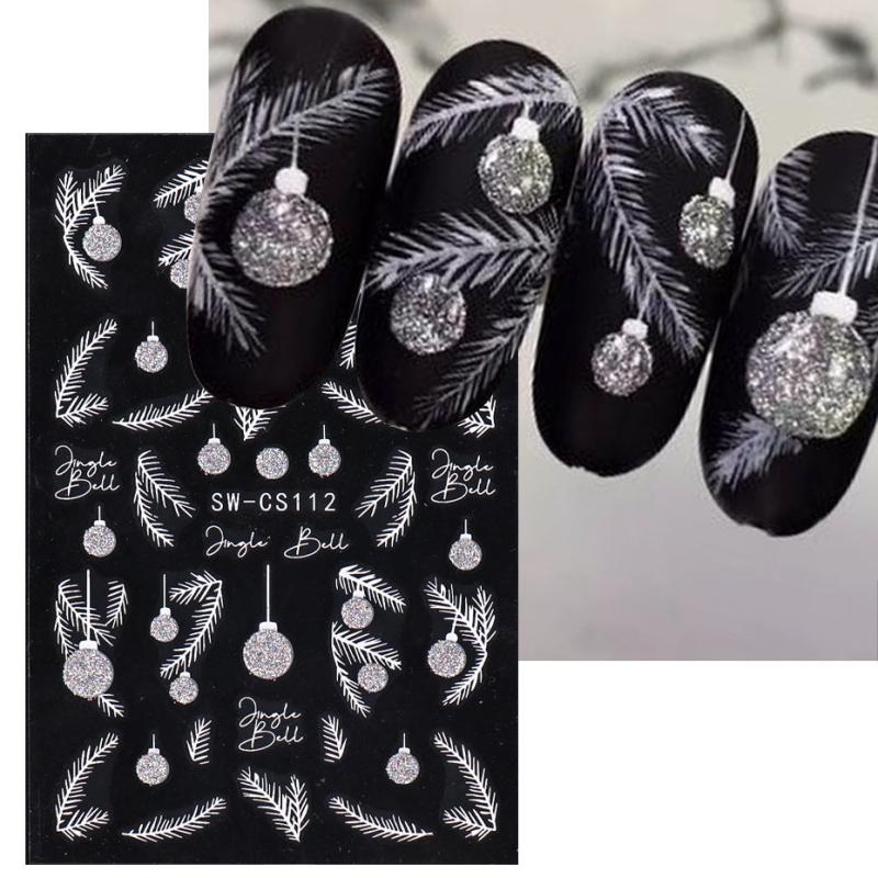 2pcs Glitter Christmas Nail Stickers Snowflake Bell Decals