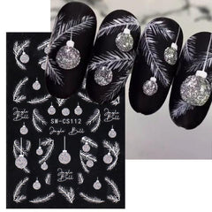 2pcs Glitter Christmas Nail Stickers Snowflake Bell Decals