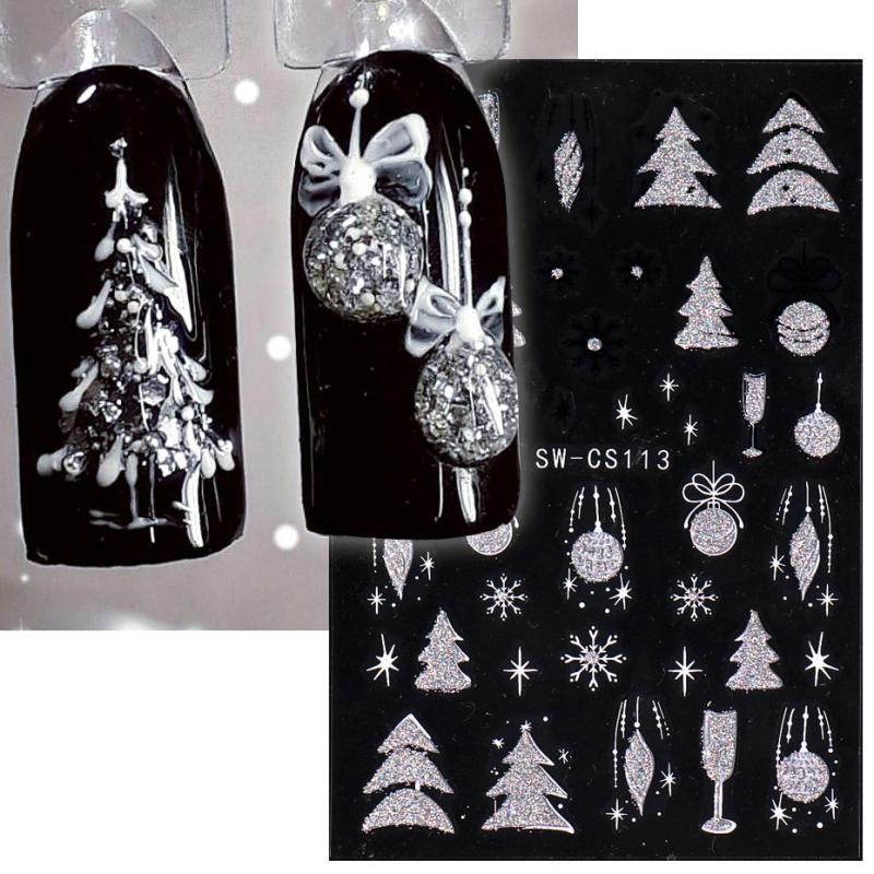 2pcs Glitter Christmas Nail Stickers Snowflake Bell Decals