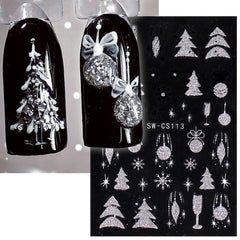 2pcs Glitter Christmas Nail Stickers Snowflake Bell Decals