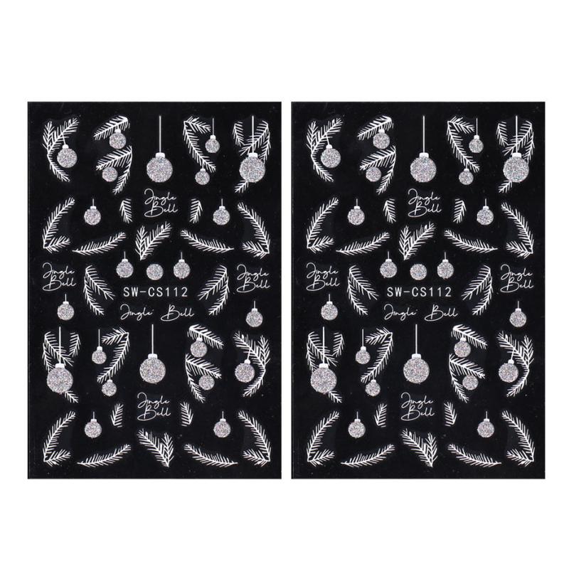 2pcs Glitter Christmas Nail Stickers Snowflake Bell Decals