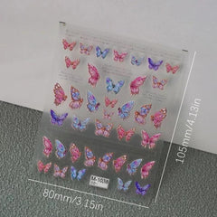 5D Embossed Butterfly Nail Art Stickers Self Adhesive Wing Decals