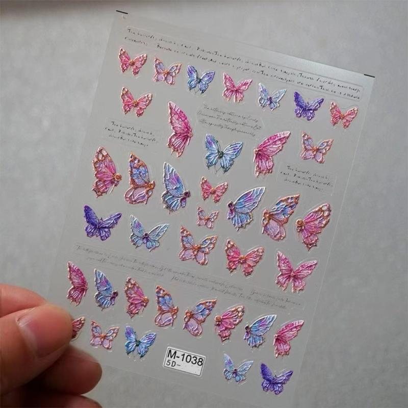 5D Embossed Butterfly Nail Art Stickers Self Adhesive Wing Decals