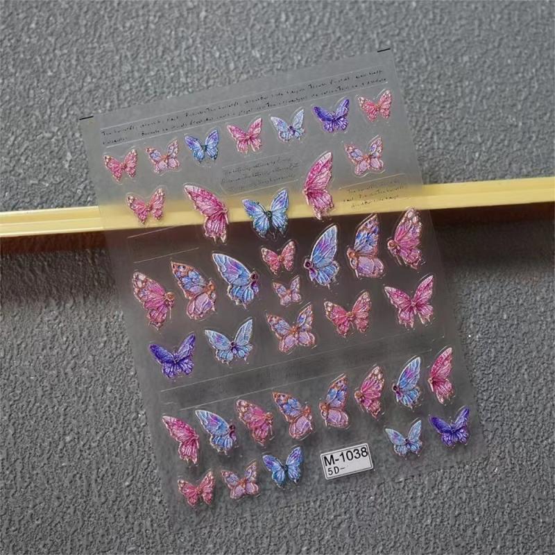 5D Embossed Butterfly Nail Art Stickers Self Adhesive Wing Decals