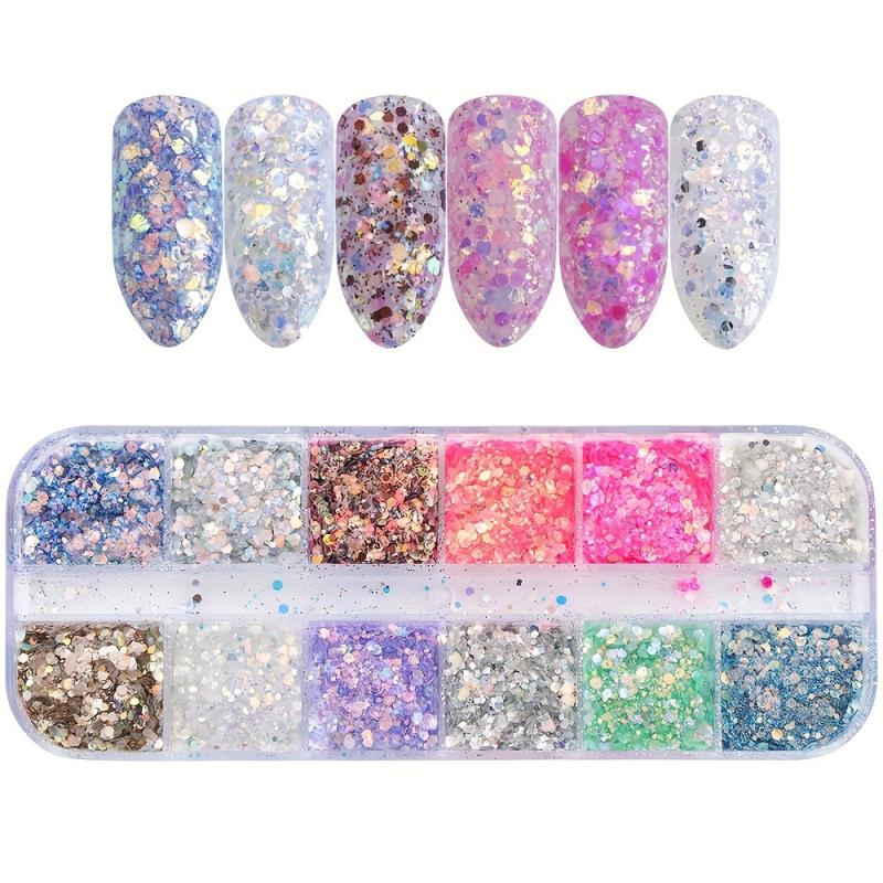 Mermaid Flakes Glitter Sequins Nail Art 12 Grids Paillettes Decoration