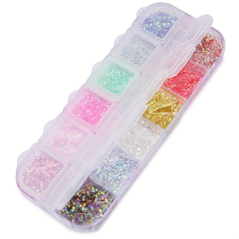Mermaid Flakes Glitter Sequins Nail Art 12 Grids Paillettes Decoration